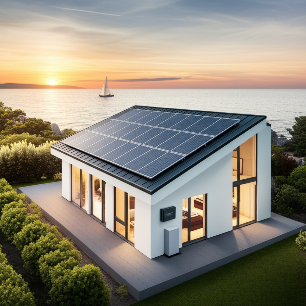 Home with solar panels and battery storage